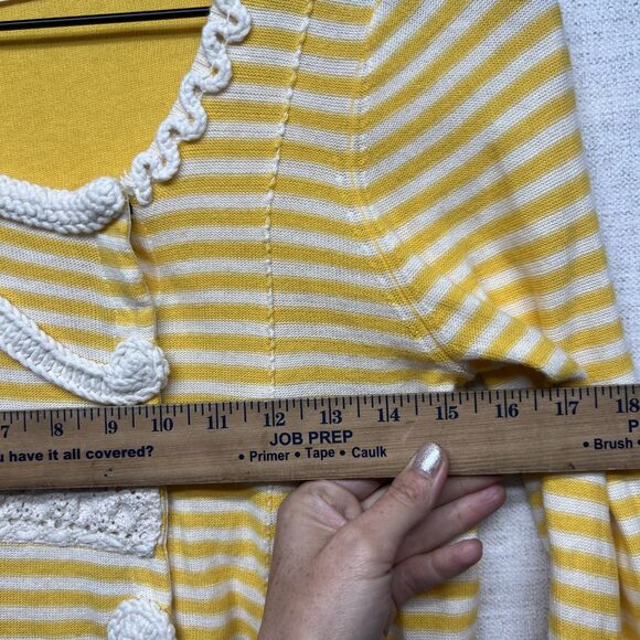ANTHROPOLOGIE SPARROW Y2k Butter Yellow Sz M Artsy Embellished Cardigan Stripes - Picture 4 of 9